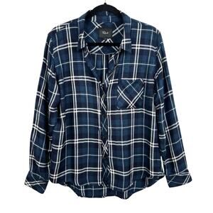 Rails Plaid Hunter Button Down Shirt Long Sleeve Blouse in Blue Size L